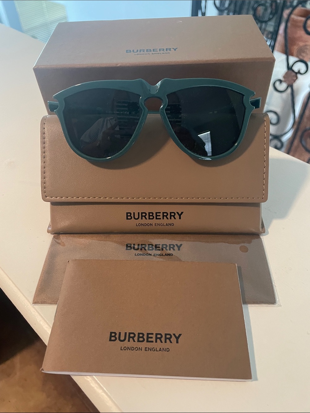 Burberry Dark Green Sunglasses with Purple Accents - Picture 3 of 9